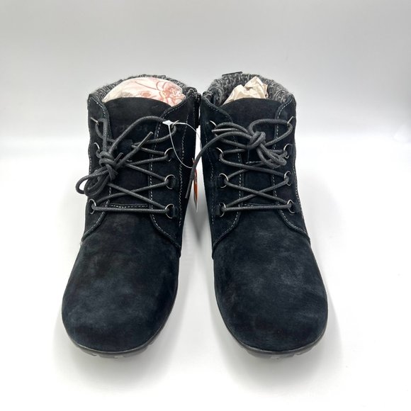 9.5W 9.5 WIDE Propet Womens Delaney Black Suede Leather Comfort Lace Up Boots - Picture 2 of 14